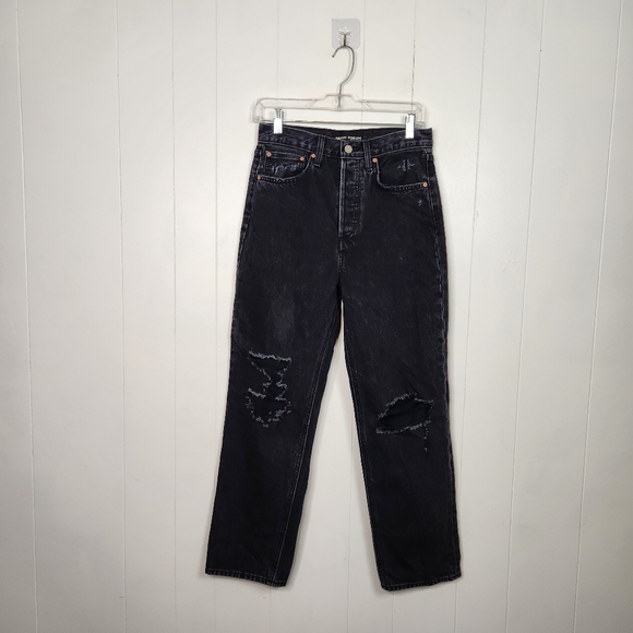 Aritzia Denim Forum Joni High Rise Loose Straight Leg Jeans Black Button Fly 25 - Picture 3 of 16